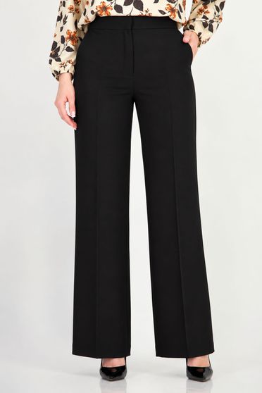 Pantaloni drepti negri lungi din stofa elastica si viscoza
