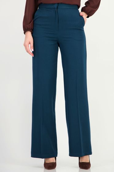 Pantaloni verde petrol din stofa elastica si viscoza lung