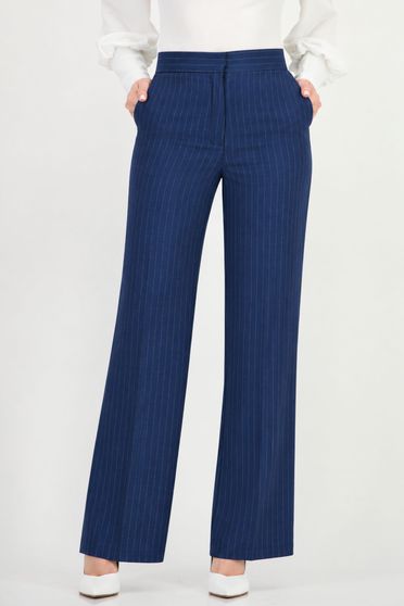 Pantaloni drepti bleumarin lungi dungi din stofa elastica