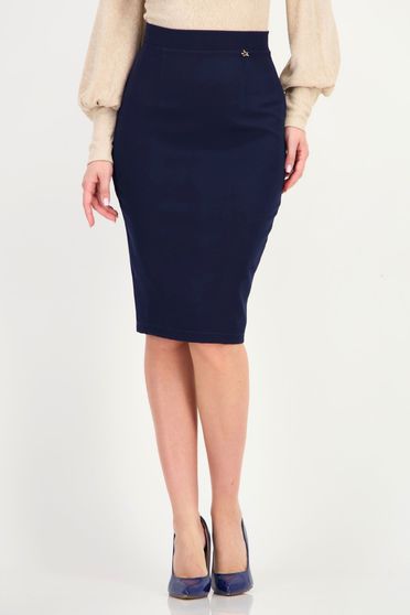 Fusta bleumarin din stofa elastica midi tip creion