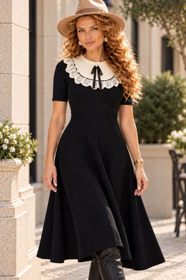 Rochie clos neagra midi maneca scurta din viscoza