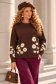 Pulover din tricot fin maro cu un croi larg si model floral