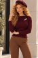 Bluza din tricot fin visiniu mulata accesorizata cu brosa detasabila