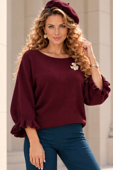Bluză vișinie largă din tricot fin