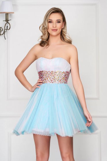 Sherri Hill blue dress luxurious short cut corset