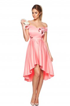 StarShinerS lightpink dress occasional midi asymmetrical cloche from satin with embroidery details