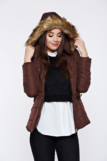 Top Secret brown casual jacket from slicker with faux fur details
