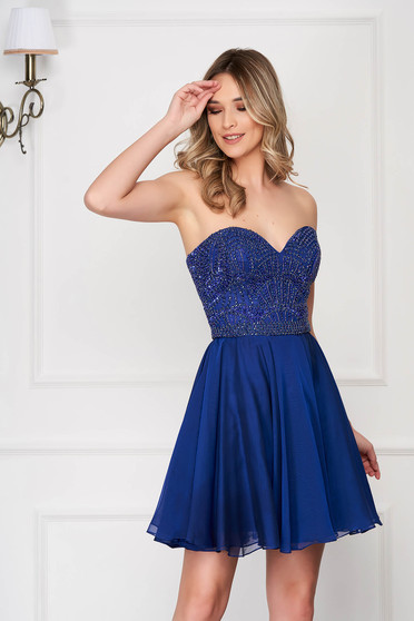 Luxurious dresses, Sherri Hill blue dress luxurious from veil fabric short cut cloche bareback - StarShinerS.com