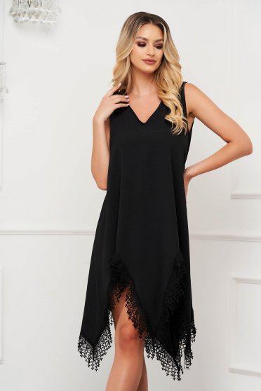 - StarShinerS black dress asymmetrical fringes thin fabric
