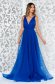 Ana Radu blue luxurious from veil dress with inside lining with v-neckline accessorized with tied waistband 1 - StarShinerS.com