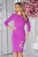 Rochie din material usor elastic mov midi tip creion cu broderie - StarShinerS 1 - StarShinerS.ro