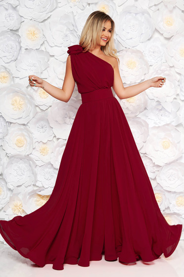 Rochie Ana Radu visinie de lux din voal pe umar accesorizata cu cordon