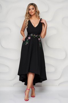 StarShinerS black dress occasional midi cloche with embroidery details