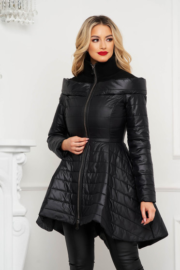 Artista black slicker jacket with asymmetrical cut