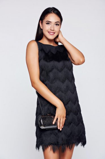 Top Secret occasional black sleeveless dress with fringes