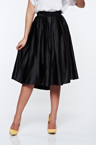 Top Secret black high waisted elegant cloche skirt from satin fabric texture