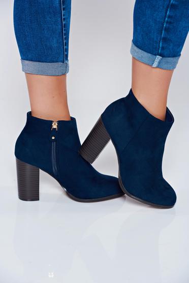 Botine Top Secret albastru-inchis cu toc patrat cu varful rotund