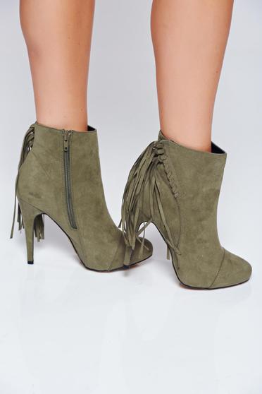 Top Secret darkgreen high heels ankle boots with fringes
