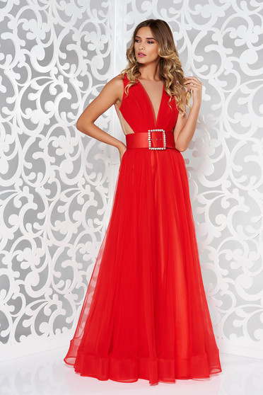 Rochie Ana Radu rosie de lux in clos din tul cu spatele gol
