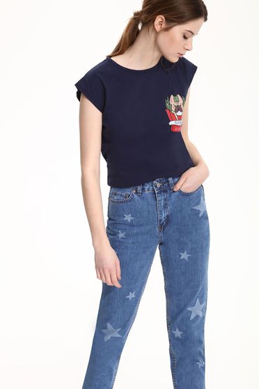Tricou casual Top Secret albastru-inchis cu maneca scurta