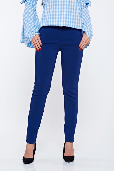 Pantaloni PrettyGirl albastri office cu buzunare