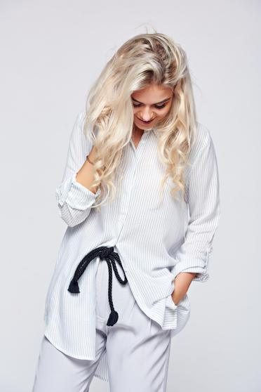 Top Secret white flared women`s shirt with stripes