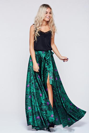 PrettyGirl green elegant long skirt with satin fabric texture