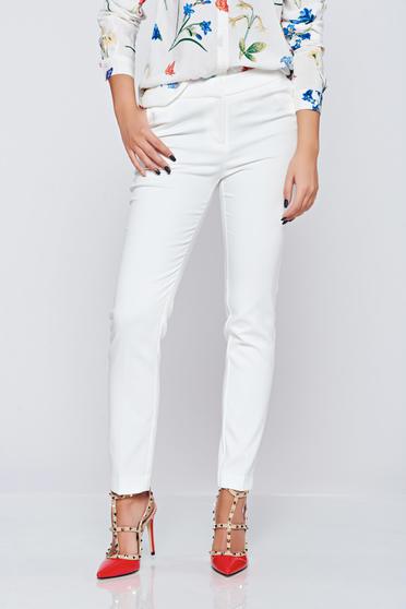 Pantaloni conici cu talie medie Top Secret albe cu buzunare