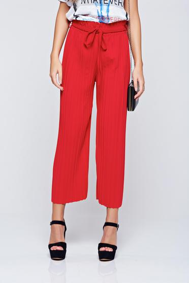 Red easy cut trousers pleats of material elastic waist