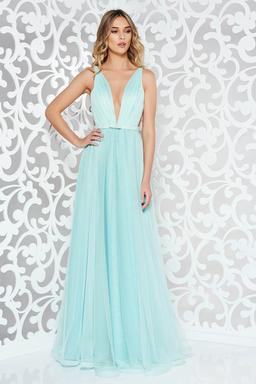 Rochie Ana Radu mint de lux din tul captusita pe interior cu decolteu in v