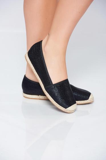 Black espadrilles low heel metallic aspect