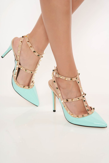 High heels mint stiletto shoes with metallic spikes