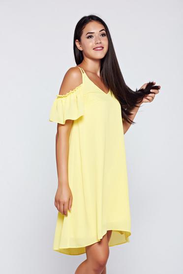 Top Secret yellow off shoulder flared dress with ruffle details
