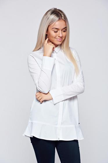 Top Secret white office women`s shirt with long and ruffle details