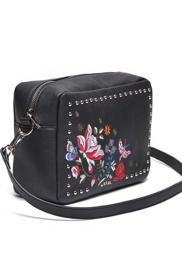 Top Secret casual embroidered black bag with metallic spikes