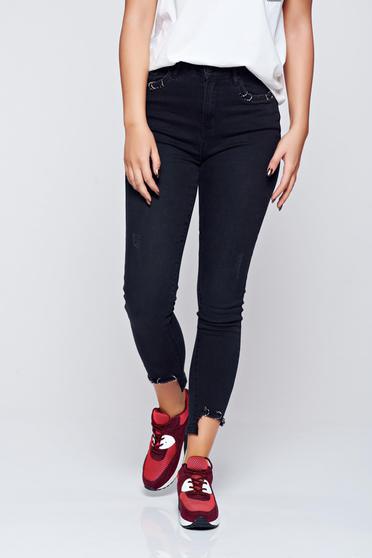 Black casual cotton jeans with metal accessories