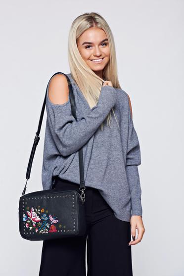 Grey casual knitted sweater both shoulders cut out