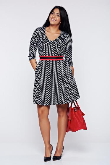 Rochie StarShinerS neagra office in clos din material elastic cu maneci trei-sferturi