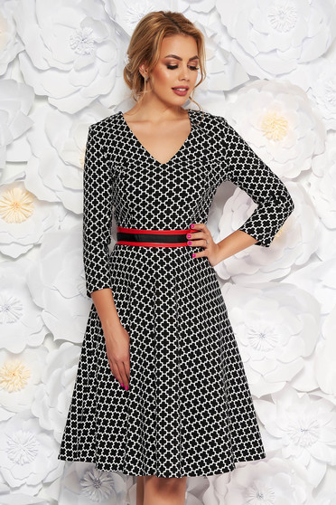 Rochie StarShinerS neagra office in clos din material elastic cu maneci trei-sferturi