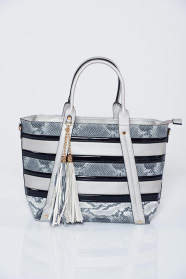 Grey animal print design bag with tassels