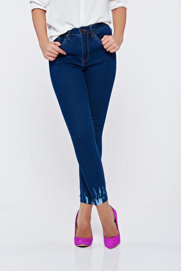 Casual high waisted elastic cotton darkblue jeans