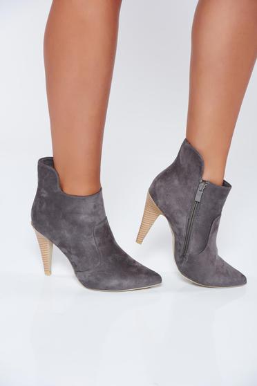 Grey casual high heels ecological leather ankle boots