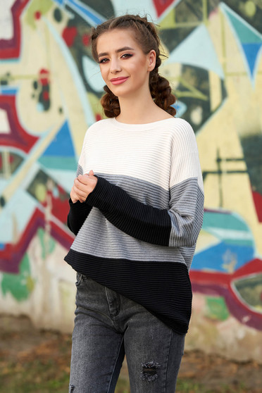 Pulover SunShine gri casual tricotat cu croi larg