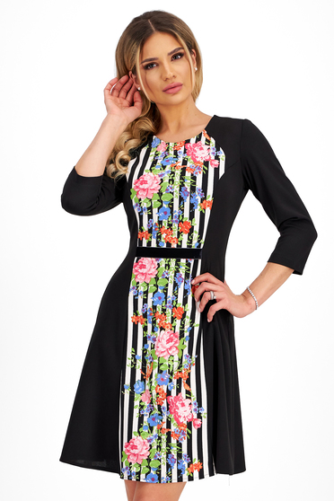 Online Dresses, Black crepe short skater dress with digital floral print - StarShinerS - StarShinerS.com