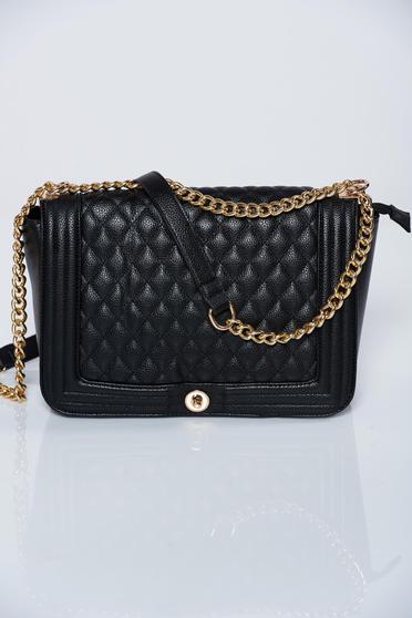 Black ecological leather bag metallic chain accessory