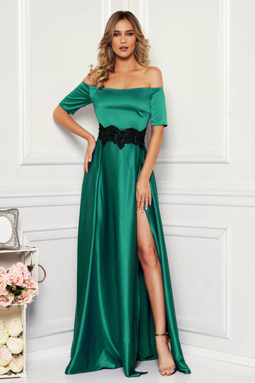 Artista occasional green dress with satin fabric texture embroidery details