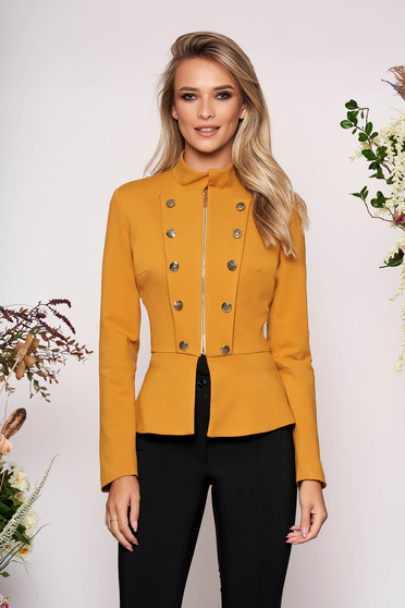 Jacheta LaDonna mustarie office elegant captusit pe interior accesorizat cu nasturi cu umerii buretati