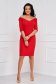 Red dress pencil with v-neckline midi with bow slightly elastic fabric - StarShinerS 3 - StarShinerS.com