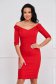 Red dress pencil with v-neckline midi with bow slightly elastic fabric - StarShinerS 1 - StarShinerS.com