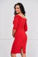 Red dress pencil with v-neckline midi with bow slightly elastic fabric - StarShinerS 2 - StarShinerS.com